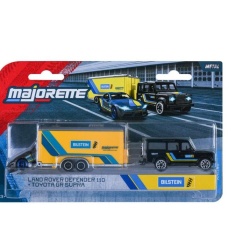 MAJORETTE TRANSPORTER SET REMORCA DE CURSE DELUXE LAND ROVER DEFENDER 110 SI MASINUTA TOYOTA GR SUPRA
