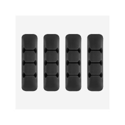 Organizator cabluri si incarcatoare cu dublu adeziv, suport cablu, silicon, Negru (Set 4 buc)