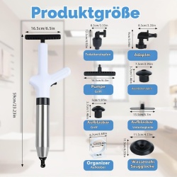 Pompă Pneumatică de Desfundat Țevi cu Aer Comprimat de Înaltă Presiune, Barometru Integrat, Corp Inox și 4 Adaptoare din Cauciuc Natural, Deblocare Rapidă Fără Chimicale pentru Toaletă, Chiuvetă, Cadă, Duș și Sifon de Pardoseală - Img 2