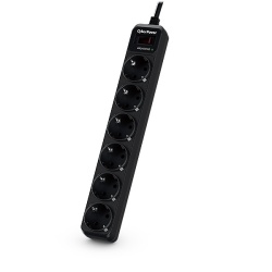 PRELUNGITOR CYBER POWER, Schuko x 6, conectare prin Schuko (T), cablu 1.8 m, 10 A, protectie supratensiune, negru, "B0620SC0-DE" (timbru verde 0.18 lei)