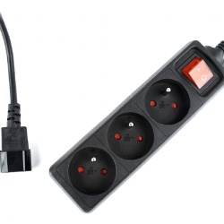 PRELUNGITOR GEMBIRD, Schuko x 3, conectare prin IEC C14 (T), cablu 0.6 m, 10 A, protectie copii, negru, "EG-PSU3F-01" (timbru verde 0.18 lei)
