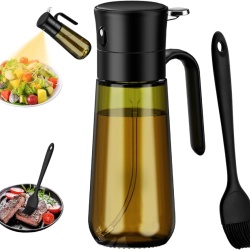 Pulverizator Ulei din Sticlă Opacă 280 ml cu Pensulă din Silicon Alimentar, Dozator Spray Fin Tip Nebulizator (0.3 g/puf), Recipient Anti-UV pentru Ulei de Măsline, Grătar, Salate și Air Fryer