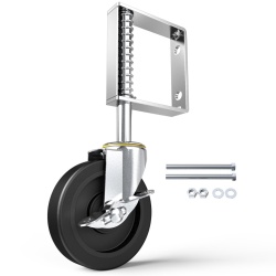 Roată Suspensie cu Arc pentru Porți HOLKIE Ø 100 mm, Sarcină 100 kg, Cursă Amortizare 44 mm, Oțel Galvanizat și Bandaj TPR Cauciucat, Pivotantă 360° cu Frână, Placă de Montaj cu Șuruburi Incluse