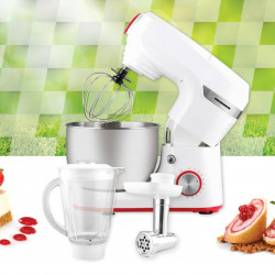 Robot de bucatarie Heinner HPM-1000WH, 1000W, miscare planetara, accesoriu masina de tocat si blender, bol 5.5 L, 10 viteze + pulse, Alb - Img 4