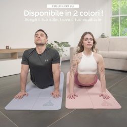 Saltea yoga și pilates profesională antialunecare YoVibe, 183 x 60 cm, pliabilă și impermeabilă, include prosop fitness și geantă de transport, roz - Img 2