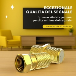 Set 10 Conectori F de 7 mm cu Filet + 5 Adaptoare F Mamă-Mamă, Conectori Coaxiali Placați cu Aur pentru Cablu TV / Satelit, Garnitură de Etanșare și Piuliță Lată - Img 3