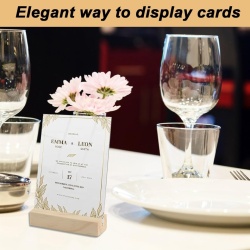 Set 16 Suporturi din Lemn pentru Carduri și Poze, Stand Mini din Lemn de Pin 10 x 3 x 2 cm, Fantă 3 mm, cu 2 Coli Autocolante, pentru Meniuri, Numere de Masă, Cărți de Vizită, Nunți și Petreceri - Img 7