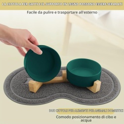 Set 2 Boluri din Ceramică pentru Pisici și Căței cu Suport din Lemn de Bambus, Capacitate 2 x 400 ml, Poziție Ergonomică Anti-Reflux, Verde - Img 3