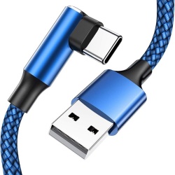 Set 2 Cabluri USB la USB-C la 90 Grade, Unghi Drept, Încărcare Rapidă Fast Charge, Înveliș Textil Nailon Împletit, Lungime 2 m, Negru