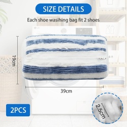 Set 2 Saci de Spălare pentru Încălțăminte și Papuci în Mașina de Spălat, Plasă 360°, Fermoar, Alb și Albastru, 39x19x19 cm - Img 7