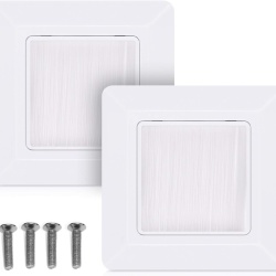 Set 2 Treceri de Cablu cu Perie kwmobile, Mască Pătrată 80 x 80 mm pentru Perete și Birou, Inserție Perie 50 x 50 mm, Organizator Cabluri TV, PC și Electrocasnice, Alb