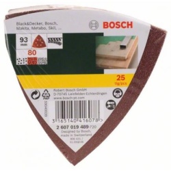 Set 25 bucăți șmirghel triunghiular Bosch 2607019490 pentru șlefuitoare tip Delta, hârtie abrazivă cu orificii de aspirare și prindere velcro pentru lemn și vopsea - Img 2