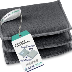 Set 3 Bureți de Vase cu Față Dublă ELEXACLEAN, 10 x 8 cm, Microfibră și Suprafață Abrazivă Anti-Zgârieturi, Lavabili la Mașină, Reutilizabili, Antracit - Img 2