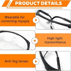 Set 4 Perechi Ochelari de Protecție KYLOS împotriva Aburirii, Razelor UV și Zgârieturilor, pentru Construcții, Atelier, Laborator, Design Ergonomic, Culoare Neagră - Img 5