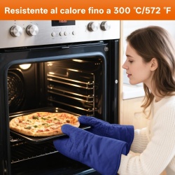 Set 4 Piese Mănuși de Bucătărie și Suporturi pentru Oale, Rezistente la Temperaturi Înalte (Până la 300°C / 572°F), Lungime Extinsă 32 cm, Silicon Anti-Alunecare, Albastru - Img 6