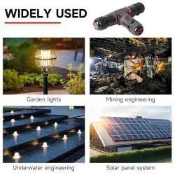 Set 5 conectori electrici etansi tip T pentru cablu exterior Ø3-12 mm, doza ramificatie impermeabila IP68 3 cai, mufa etansa pentru instalatii electrice gradina, iluminat exterior si subteran - Img 6