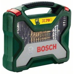 Set 70 accesorii Bosch X-line Titanium, biti, chei tubulare, adaptor chei tubulare, burghie titan, metal, piatra si lemn - Img 2
