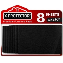 Set 8 folii / placi pasla autoadeziva pentru picioare scaune si mobila X-PROTECTOR, 150 x 110 mm, protectii pardoseli decupabile, antizgarieturi si amortizare zgomot, Negru