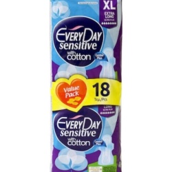 Set absorbante igienice Everyday Sensitive Ultra Plus, extra lungi, cu aripi, 18 buc