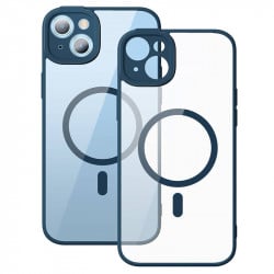Set husa magnetica transparenta si sticla securizata Baseus Frame pentru iPhone 14 Plus (albastru)