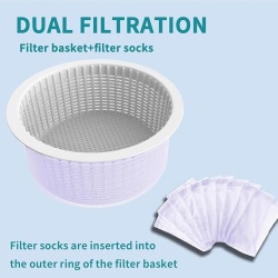 Skimmer automat de suprafata pentru piscina supraterana, sistem rotativ plutitor pe 3 flotoare, model actualizat fara instalare pe rama, pachet cu 10 saculeti filtru fini, curatare apa piscina - Img 4