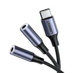 Splitter audio UGREEN, 2x mama mini jack 3.5 mm si 1x tata USB-C, 25cm, Silver - Img 2