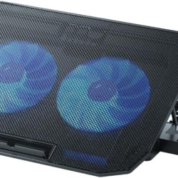 Stand / Cooler pentru Laptop NK cu 2 Ventilatoare Silențioase LED (12 - 17 Inch), 5 Nivele de Înălțime Ajustabile, 2 Porturi USB și Funcție de Răcire Rapidă, Negru