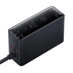 Statie de incarcare Baseus Digital GaN Intelligent Desktop, 240W, 3x USB-C, 1x USB, 1x DC, cu cablu DC 1m, Negru