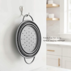 Strecurătoare Pliabilă din Silicon Alimentar Typec Home de 1.9L cu Mâner Metalic Ranforsat, Rezistentă Termic , Pliere la 1.5 cm, Scurgere Rapidă, pentru Paste, Fructe, Legume - Img 5