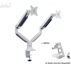 Suport 2 monitoare de masa, Gas Spring Multibrackets MB-7086, 15"- 27", max.9 kg / monitor, alb - Img 2