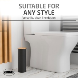 Suport cu Perie de Toaletă AMIG Naturline Ø 9.5 x 38 cm, Oțel Inoxidabil și Detalii din Lemn de Bambus Natural, Design Modern Minimalist, Negru Mat - Img 6