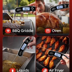 Termometru Digital Profesional pentru Carne și Alimente BESROY, Sondă Pliabilă din Inox Alimentar, Citire Rapidă 2–3s, Ecran LCD Iluminat, Carcasă Rezistentă la Apă, Gri Neutru - Img 4