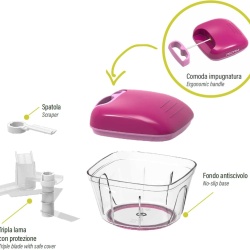 Tocător Manual cu Sfoară Pedrini, 3 Lame din Oțel Inoxidabil, Mâner Ergonomic și Bază Antiderapantă, Recipient Transparent pentru Legume și Verdețuri - Img 4