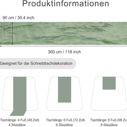 Traversă de masă decorativă Cheesecloth, 300 x 90 cm, Verde Salvie (Sage Green), din pânză topită tip tifon stil Boho/Rustic, pentru nunți, botezuri, petreceri și sărbători - Img 2
