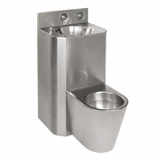 Combinație de lavoar și vas WC antivandal din oțel inox, vas WC stativ