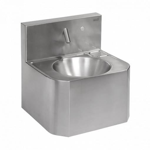 Lavoar din oțel inox cu baterie cu buton piezo, design antivandal, pentru apă rece sau premixată, 6 V