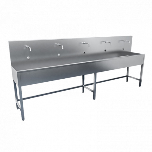 Lavoar tip jgheab din oțel inox cu 4 baterii cu senzor, valvă termostatică, lungime 2400 mm, 24V DC