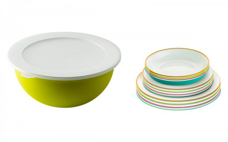 Set vesela multicolor "Sanaliving" ,14 piese, pentru camping