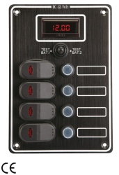 12V LED Electric Panel with 4 switches, digital voltmeter and 2 battery test