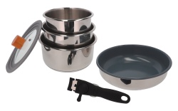 Blue Oak stainless steel camping cookware set with removable handles