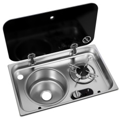 Built-in stove / sink with 1 burner and glass lid, LEFT LEFT HANDLE
