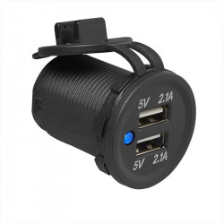 Double USB socket for flush mounting, 2x2100mA 12V/24V