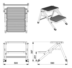 Scara pliabila din otel cu doua trepte pentru rulote, inaltime 40 cm - Img 3
