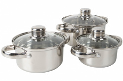 Set of 3 stainless steel camping pots including lid