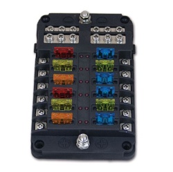 Box for 12 standard fuses with LED indicator and busbar