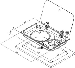 Built-in stove / sink with 1 burner and glass lid, LEFT LEFT HANDLE - Img 2