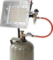 Camping gas cylinder heater with piezo ignition and gas regulator included