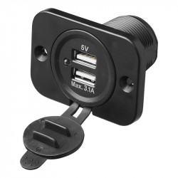 Double USB flush mount socket, 3100mA 12V/24V