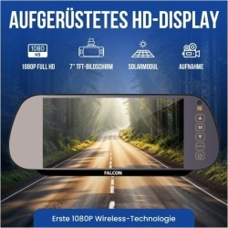 Falcon wireless reversing camera system with magnetic camera, rear-view mirror monitor with video recording, and solar charging - Img 5
