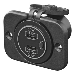 Incarcator auto cu priza USB 2 x C pentru montaj incastrat, 12V/24V, cu capac protectie